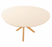 Mesa de Jantar Selle - Diâmetro de 1,35m - Tampo laqueado Off White com Vidro - Madeira Decor